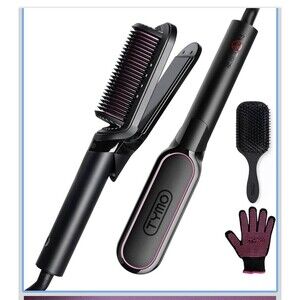 TYMO Flat Iron Hair Straightener Brush 2 in 1, Ceramic Hot Comb for Anti Frizz